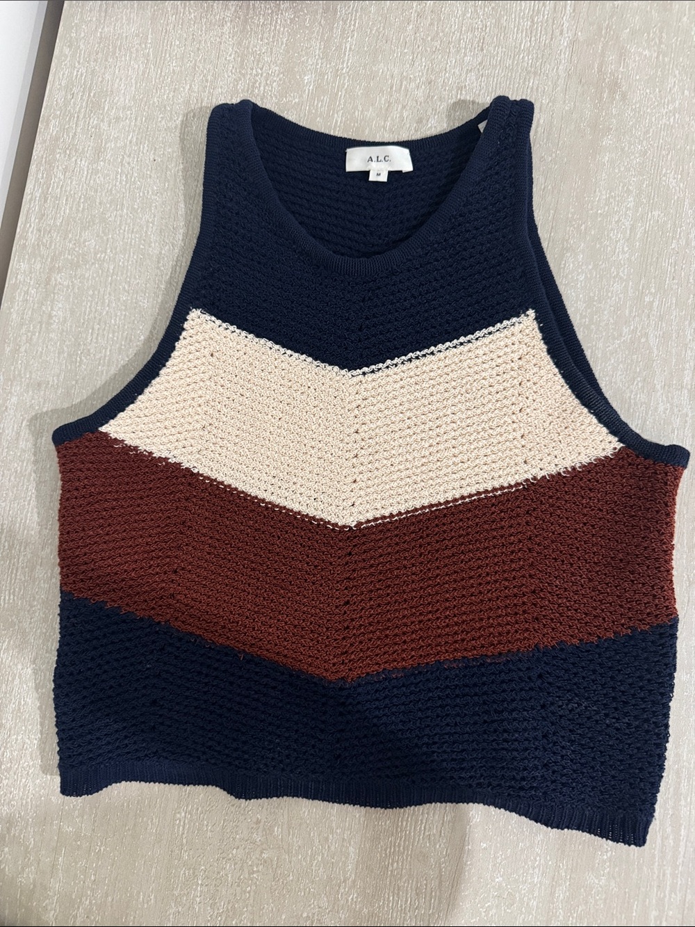 ALC Knit Chevron Colorblock Tank - Navy, Cream and Cognac